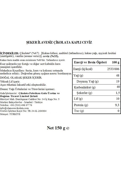 Şeker İlavesiz, Glütensiz, Vegan Cevizli Bitter Çikolata - Küçük Kare Metal Kutu, 150 gr indirimleri