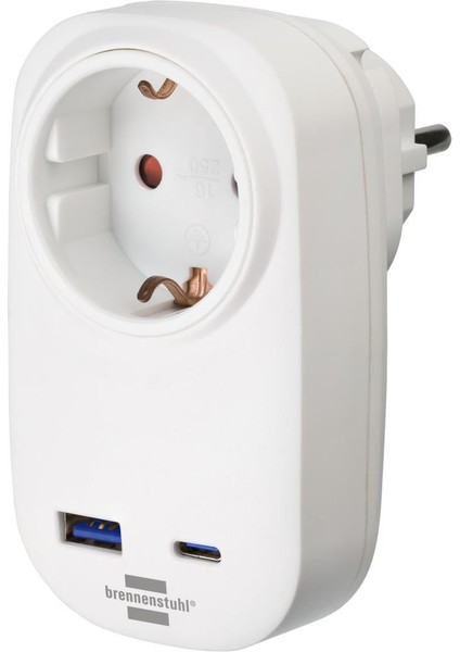 Premium Serisi Tek Soketli 20W Hızlı Şarj Özellikli 1 Typ-C + 1 Usb' Li Şarj Korumalı Priz