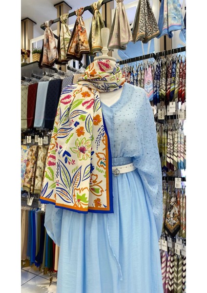 Botanik Desen Şal Mavi