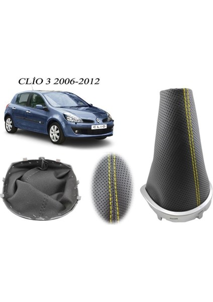 Renault Clio 3 Vites Körüğü Delikli Deri Sarı Dikiş