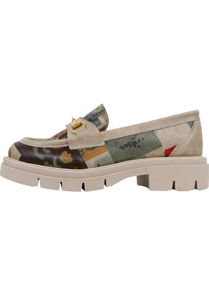 Kadın Vegan Deri Krem Loafer - Anatolian Patterns Tasarım modelleri