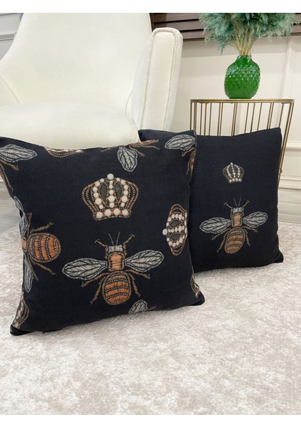 2 Ii Kraliçe Arı Işleme Görünüm Dokuma Kumaş Kırlent Kılıfı 45X45 fiyatları