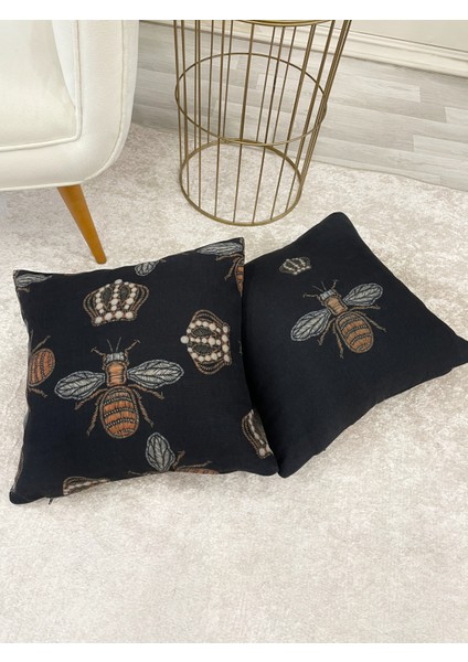 2 Ii Kraliçe Arı Işleme Görünüm Dokuma Kumaş Kırlent Kılıfı 45X45 modelleri