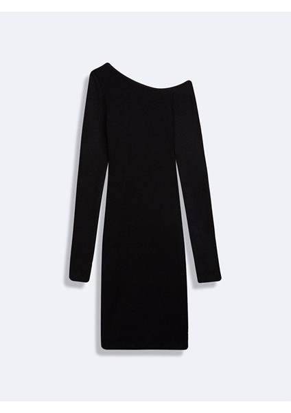 Uzun Kollu Asimetrik Yakası Siyah Elbise fiyatları