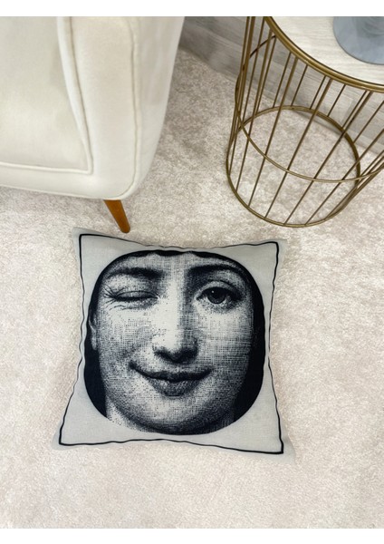 Açık Gri Fornasetti Lina Cavalieri Yüz Temalı Kırlent Kılıfı 45X45 fiyatları