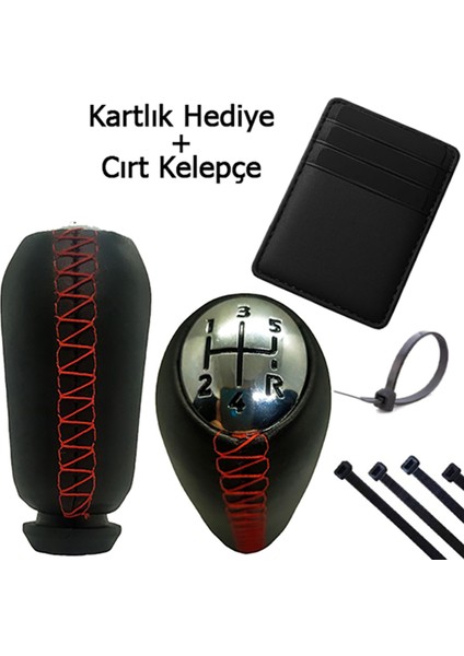 Clio 3 (2005-2011) Premium Kırmızı Dikişli Deri Vites Topuzu