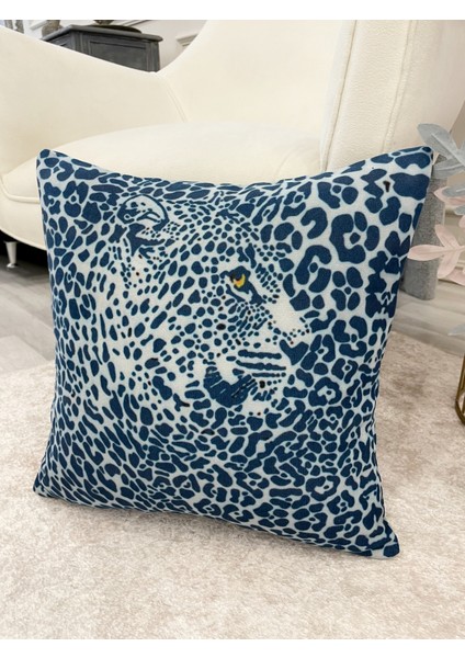 Mavi Renk Leopar Desenli Dokuma Kumaş Kırlent Kılıfı 45X45 fiyatları