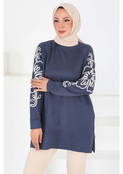 Kolları Nakış Detaylı Modal Tunik Antrasit - 27703
