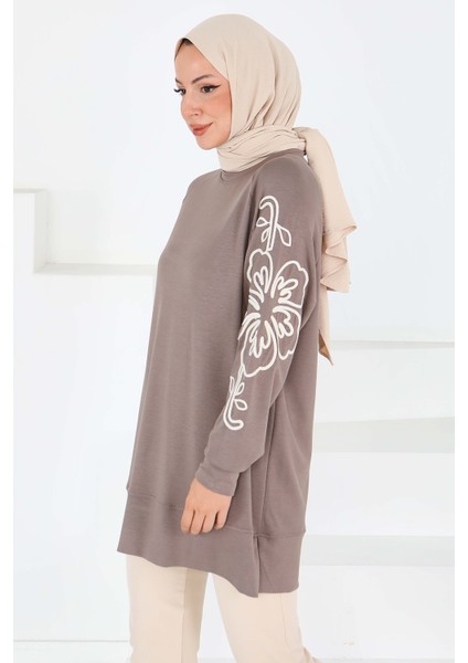 Kolları Nakış Detaylı Modal Tunik Vizon - 27703 fiyatları