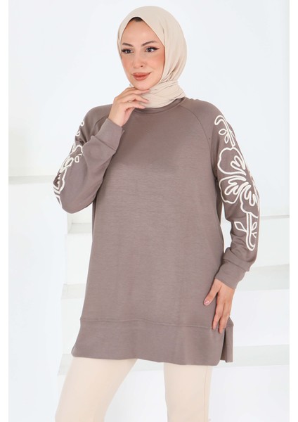 Kolları Nakış Detaylı Modal Tunik Vizon - 27703 modelleri