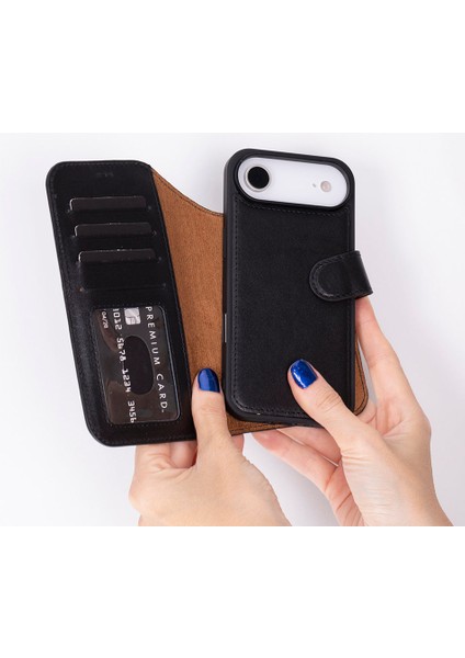 Bloomcase Magic Wallet Obsidian Black Hakiki Deri iPhone 17 Air(6.5") Cüzdanlı Telefon Kılıfı fiyatları