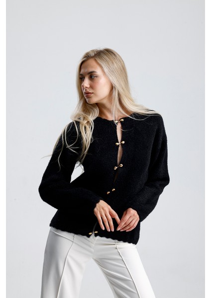 Önü Aksesuar Kapamalı Hırka,ceket