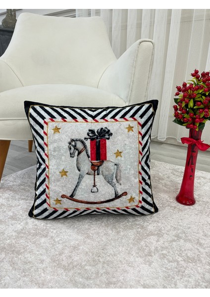 Açık Gri Renk At Desenli Kırlent Kılıfı 45X45 modelleri