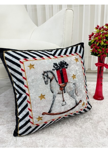 Açık Gri Renk At Desenli Kırlent Kılıfı 45X45 fırsatları