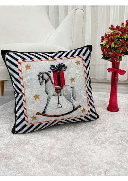 Açık Gri Renk At Desenli Kırlent Kılıfı 45X45 indirimleri