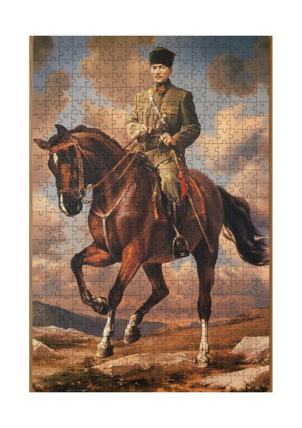 Gazi Mustafa Kemal Atatürk ve Atı Sakarya 500 Parça Ahşap (Mdf) Puzzle Yapboz