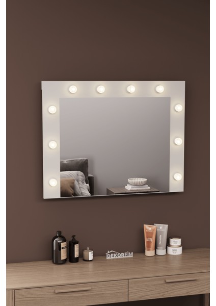 DF06101 Raflı Dekoratif Kulis Işıklı Duvar Aynası Makyaj Aynası