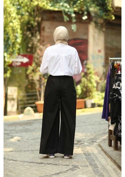1138-DENIM Lastikli Bol Paça Pantolon Siyah fiyatları