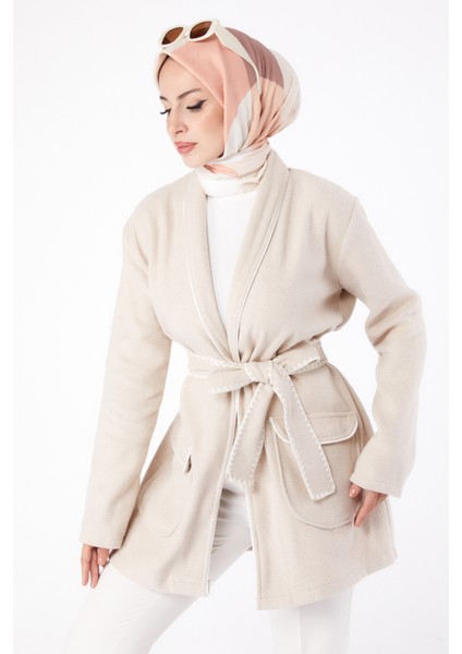 Ara Biye Detaylı Kaşe Kaban Bej - 27747-BEJ modelleri