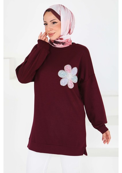 Çiçek Işlemeli Oysho Tunik Bordo - 27672