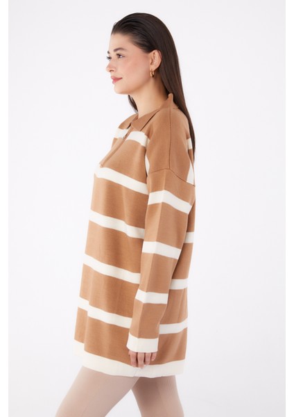Çizgili Triko Tunik Vizon - 27741-VIZON modelleri