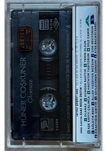 Hüner Coşkuner Olamaz Dünden Razıyım Kaset (Orijinal Dönem Baskı Kaset) fiyatları