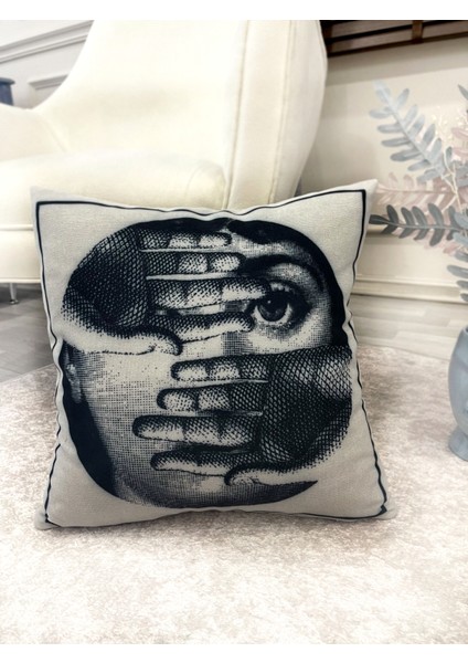 Açık Gri Fornasetti Lina Cavalieri Yüz Temalı Kırlent Kılıfı 45X45 fiyatları