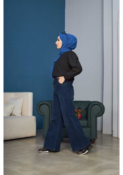 1123-DENIM Bağcıklı Bol Paça Pantolon Lacivert