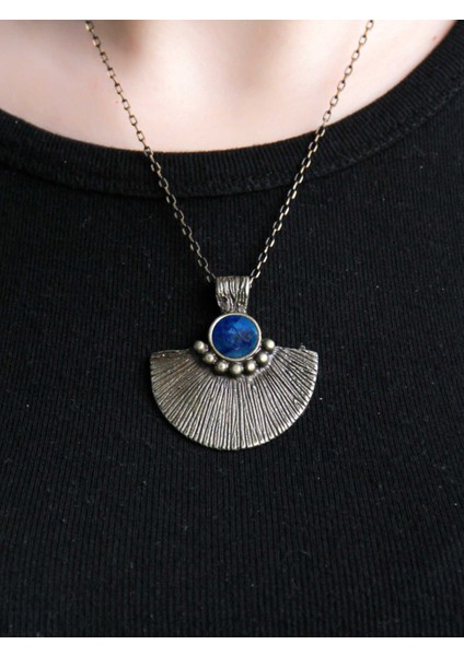 Doğal Taş Lapis Doğal Taşlı Desenli Otantik Kadın Kolye 45 cm Zincirli EUK26LPS fiyatları