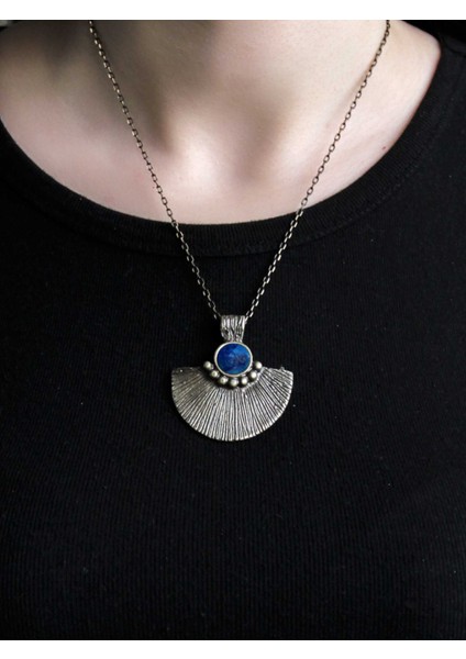 Doğal Taş Lapis Doğal Taşlı Desenli Otantik Kadın Kolye 45 cm Zincirli EUK26LPS modelleri