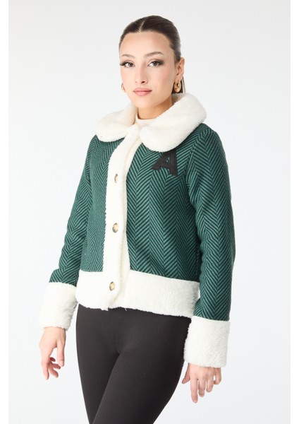 Baskılı Peluş Ceket Zümrüt - 27763-ZUMRUT