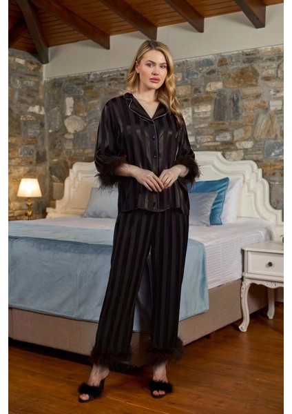 Aqua 26375 Çizgili Orjişli Gömlek Yaka Pijama Takımı