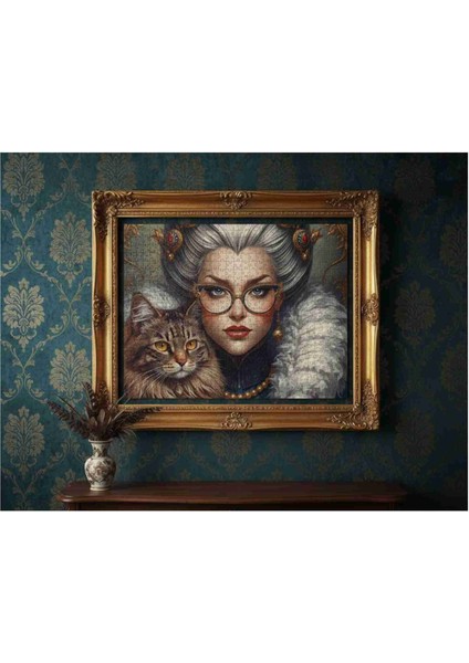 Cool Kraliçe ve Güzel Kedisi 120 Parça Ahşap Puzzle (Mdf) Yapboz modelleri