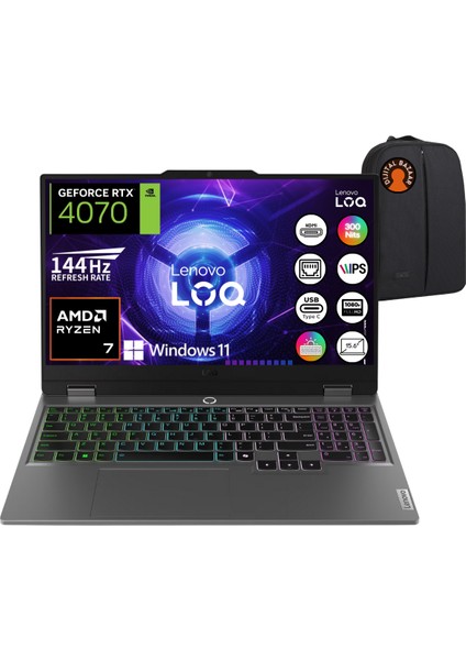 Loq Amd Ryzen 7 7435HS 32GB Ram 2tb SSD RTX4070 15.6" Fhd IPS W11 Taşınabilir Bilgisayar