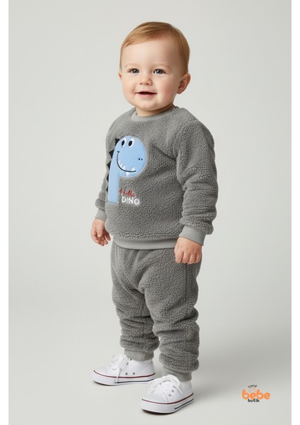 Erkek Çocuk Dinozor Nakışlı 2’li Peluş Polar Pijama Takımı Ev ve Günlük Giyim Seti Eşofman Takımı fiyatları