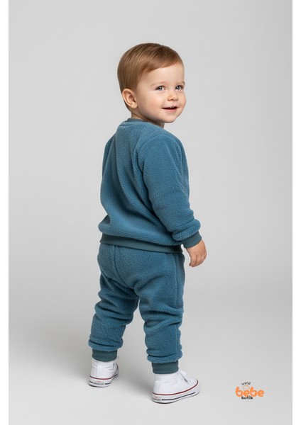 Erkek Çocuk Dinozor Nakışlı 2’li Peluş Polar Pijama Takımı Ev ve Günlük Giyim Seti Eşofman Takımı modelleri