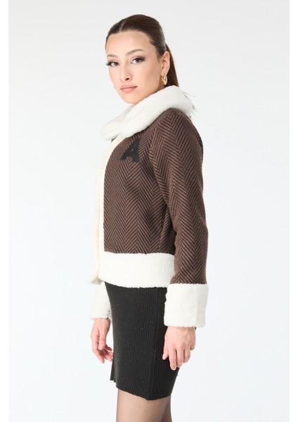 Baskılı Peluş Ceket Kahve - 27763-KAHVE modelleri