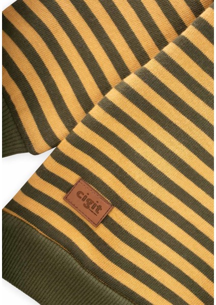 Çizgili Triko Sweatshirt 0-4 Yaş Hardal Haki fırsatları