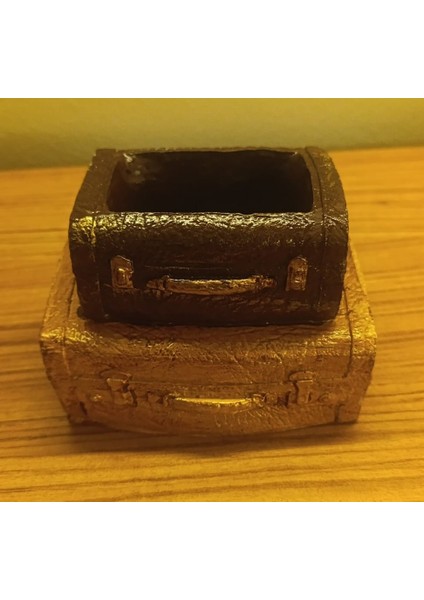 Vintage Çift Bavul Saksı- Masaüstü Düzenleyici- Dekoratif Bavul Saksı Açık Koyu Kahve