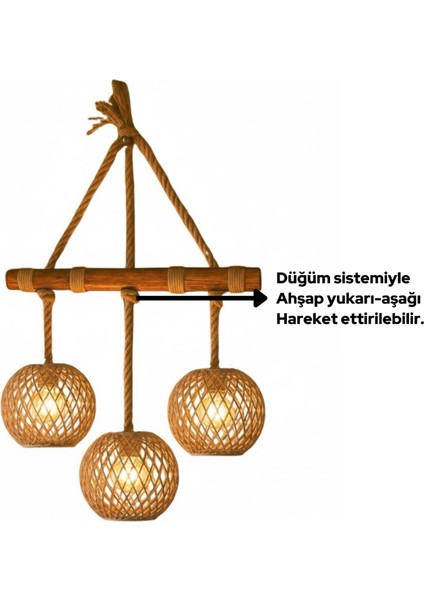 Halatlı Ahşap 3’lü Avize – Kafe, Balkon, Ev ve Ofis Dekoratif Aydınlatma indirimleri