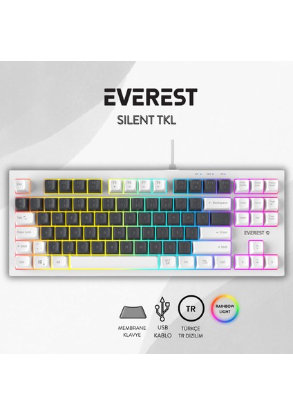 Kb-98 Sılent Tkl Gri Beyaz/mavi Rainbow Q Membrane Klavye