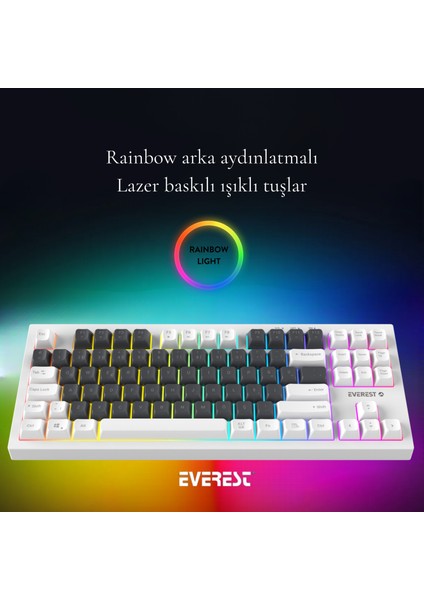 Kb-98 Sılent Tkl Gri Beyaz/mavi Rainbow Q Membrane Klavye fiyatları