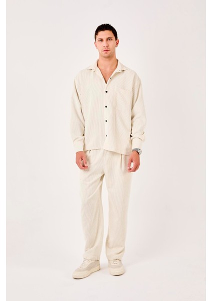 X-0002 Cep Detaylı Fitilli Kadife Gömlek