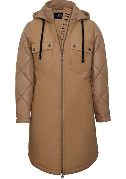 Kapüşonlu Bej Şişme Mont modelleri