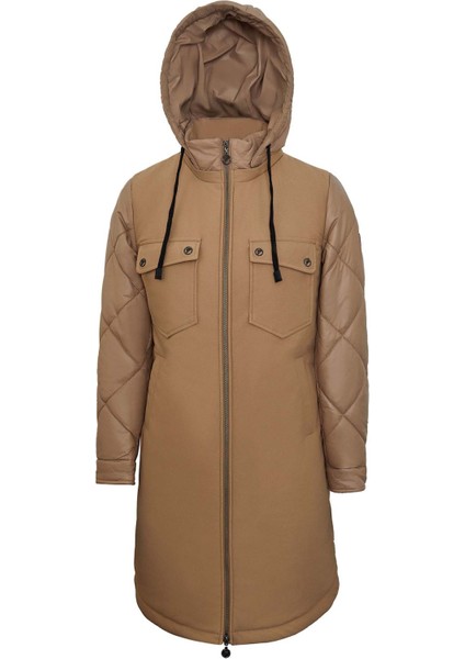 Kapüşonlu Bej Şişme Mont indirimleri