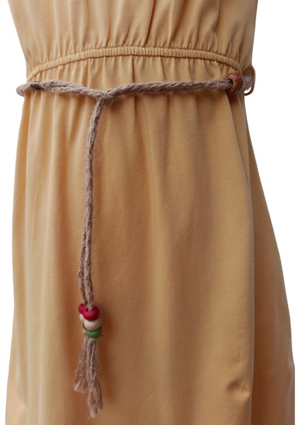 Kız Çocuk Elbise Jile Halat Kuşaklı Hardal Sarı 9 Yaş indirimleri