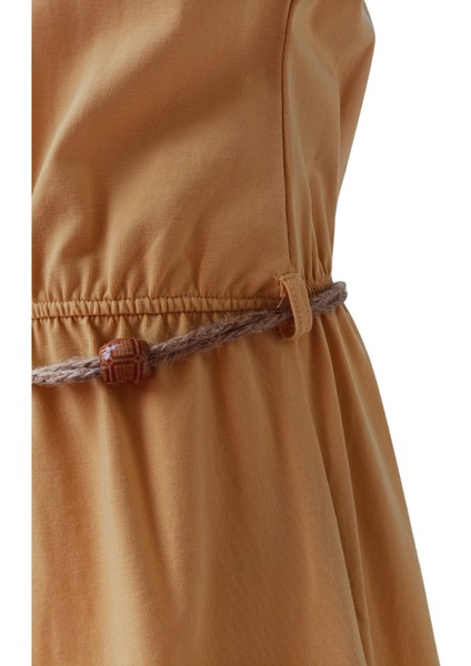 Kız Çocuk Elbise Jile Halat Kuşaklı Hardal Sarı 9 Yaş