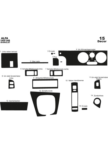 Alfa 145/146 Konsol-Torpido Kaplama 1994-1997 15 Parça Piano Black