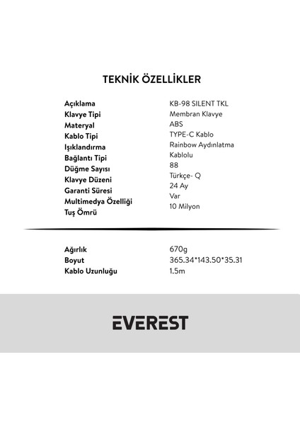 Kb-98 Sılent Tkl Gri Beyaz/mavi Rainbow Q Membrane Klavye