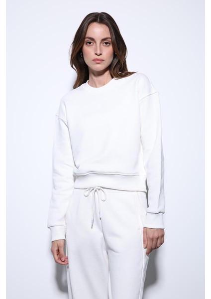 Ekru Basic Kadın Sweatshirt
